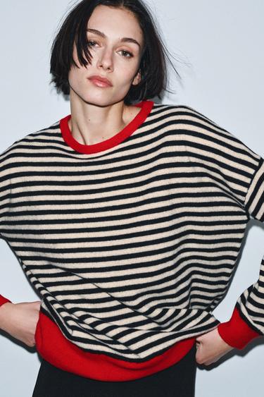 100% WOOL STRIPED JUMPER - Red / Black by Zara