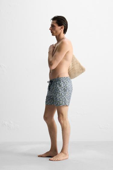 FLORAL PRINTED MID-LENGTH SWIMMING TRUNKS - Sky blue by Zara - Image 4
