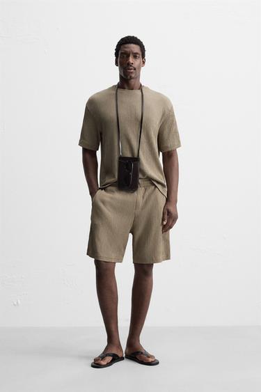 IRREGULAR TEXTURED BERMUDA SHORTS - Brown / Taupe by Zara - Image 0