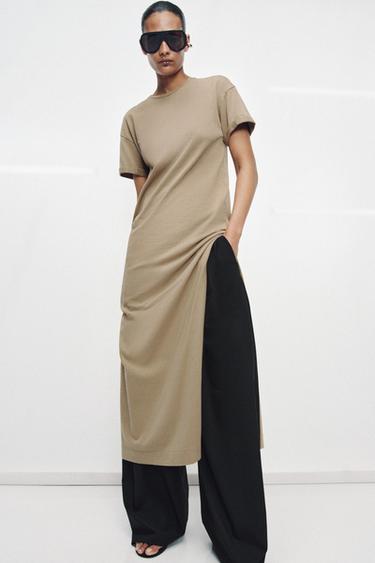 ROBE LONGUE FENDUE - Marron clair de Zara - Image 1