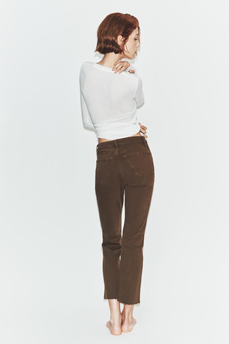 Jeans acampanados de talle alto y corte cropped con lunares TRF 5