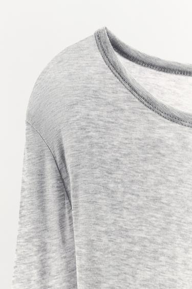 COTTON LONG SLEEVE T-SHIRT - Grey marl de Zara - Image 4