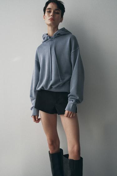 SUDADERA LAVADA CAPUCHA - Azul de Zara