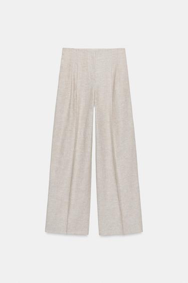STRAIGHT-LEG LINEN BLEND DARTER TROUSERS - Sand / Marl by Zara - Image 6