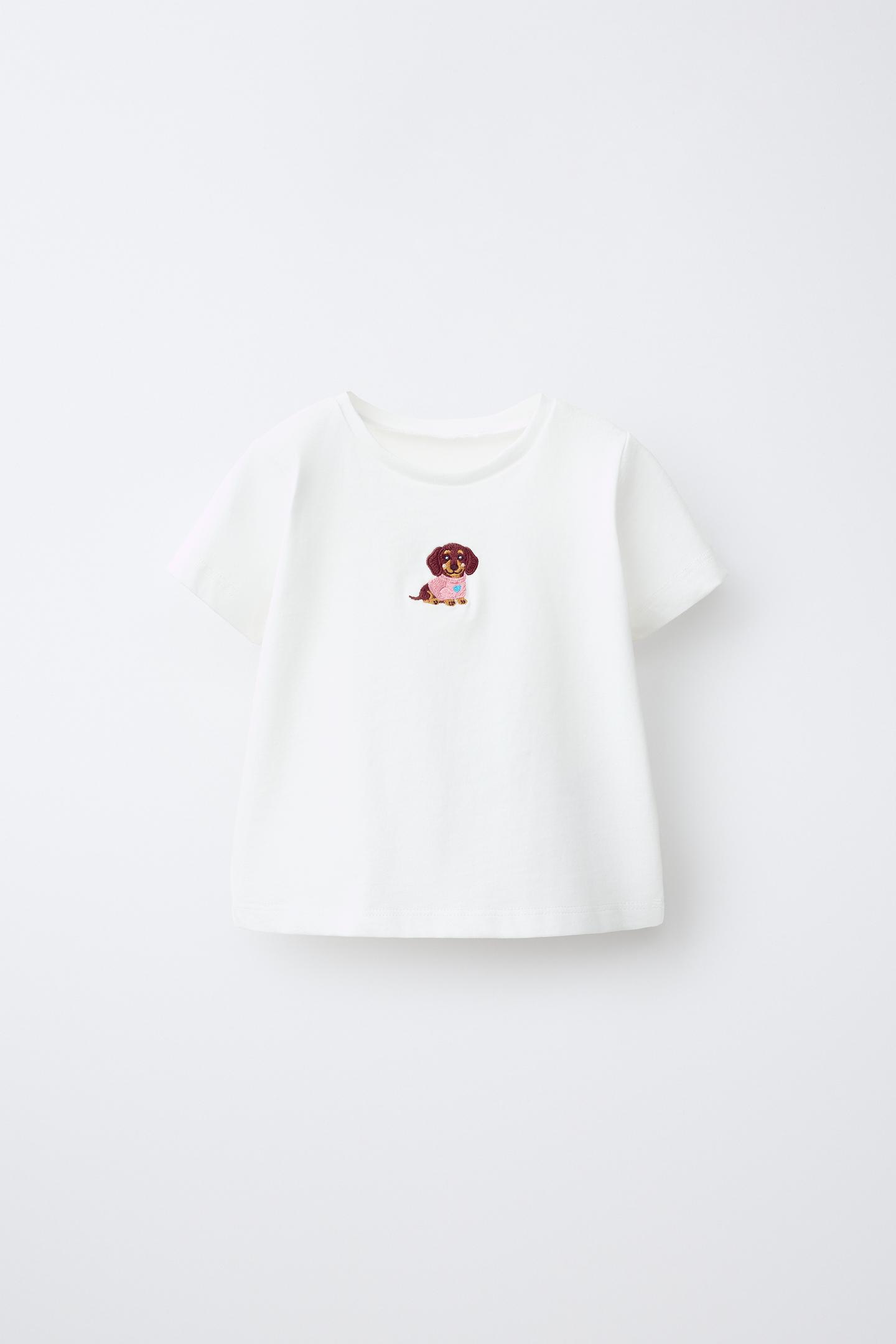 Детские комплекты Zara Striped Shirt and Embroidered Dog T-SHIRT SET, цвет: Розовый — фото 5
