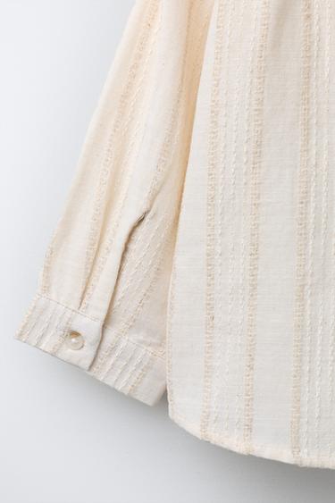 HOODED STRIPED TEXTURED SHIRT - Ecru by Zara - Image 3