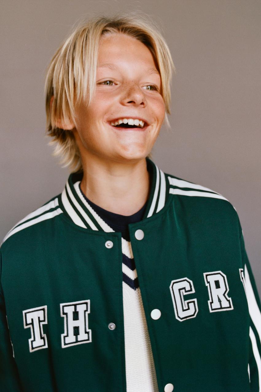 PADDED VARSITY BOMBER JACKET WITH REMOVABLE HOODIE