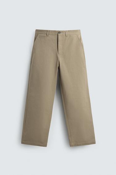 Zara 直筒休閒長褲 - 米色