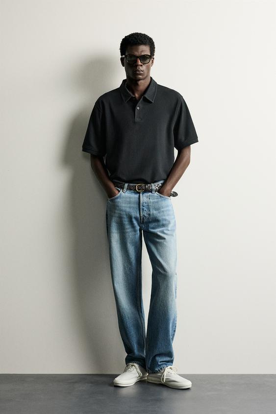 Zara REGULAR FIT TEXTURED POLO - Black - Image 0