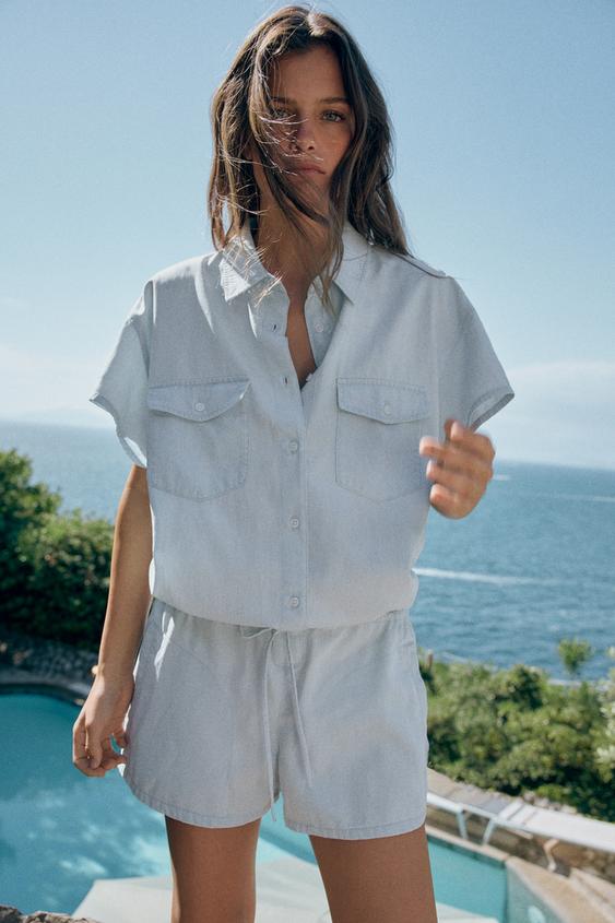 COMBI-SHORT FLUIDE À POCHES - Bleu clair de Zara - Image 2