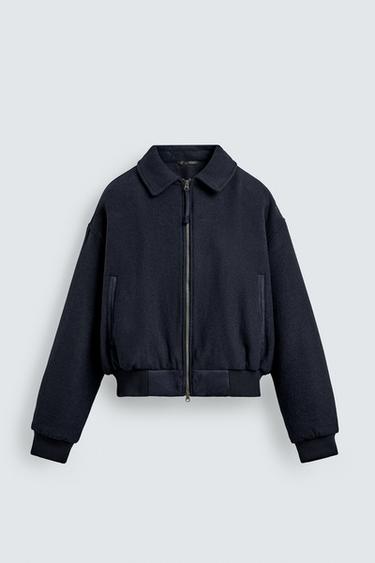 JAQUETA DE PANO ACOLCHOADA CROPPED FIT - Azul-marinho da Zara