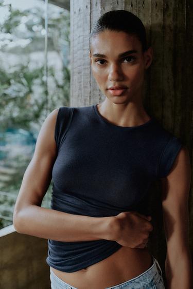 TOP FRUNCES LATERALES - Plomo de Zara