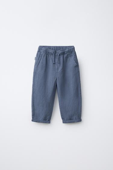 LOOSE-FITTING LINEN BLEND TROUSERS - Blue by Zara