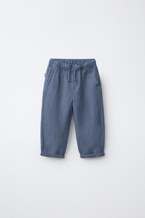 PANTALÓN FLUIDO CON LINO - Azul de Zara - Imagen 0
