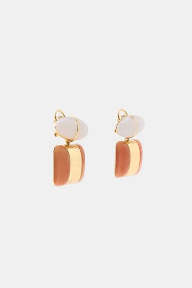 GEOMETRIC RESIN EARRINGS - Golden by Zara - Image 3