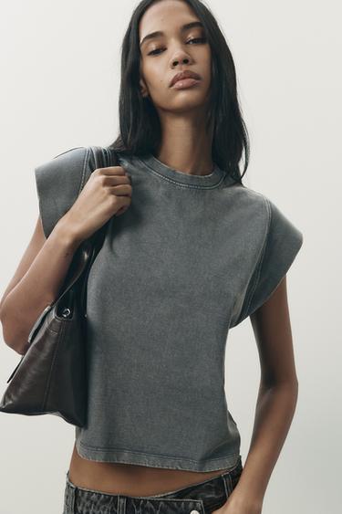 WASHED-EFFECT SLEEVELESS T-SHIRT - Dark grey by Zara