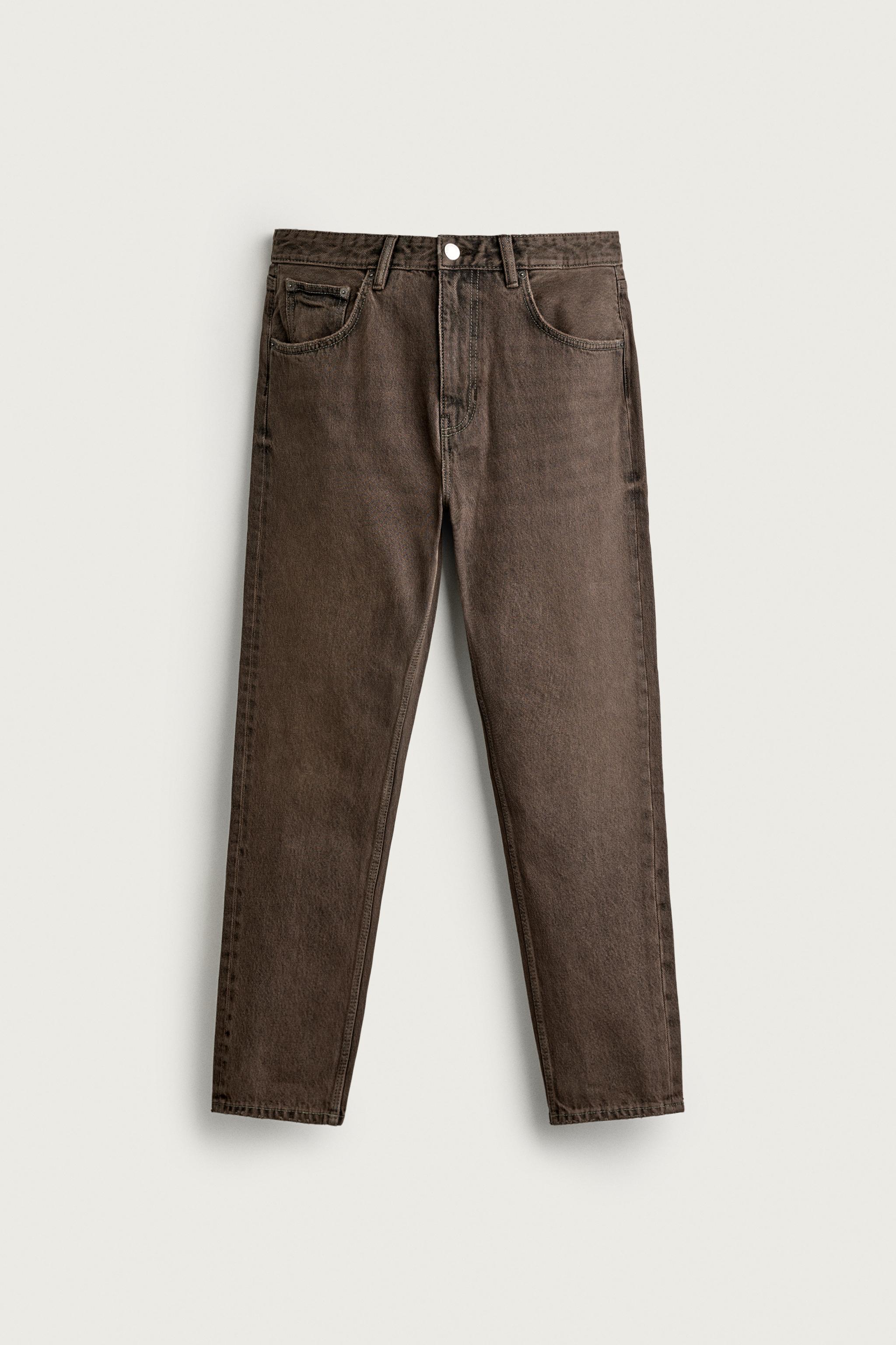 SLIM CROPPED FIT JEANS — Brown