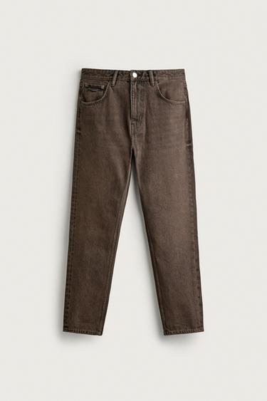Zara SLIM CROPPED FIT JEANS - Brown