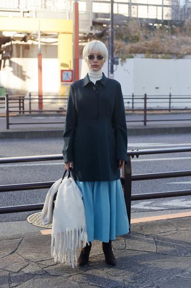 ZWコレクション ショート丈シャツワンピースネイビーブルーZaraのZWコレクション ショート丈シャツワンピース - ネイビーブルー 