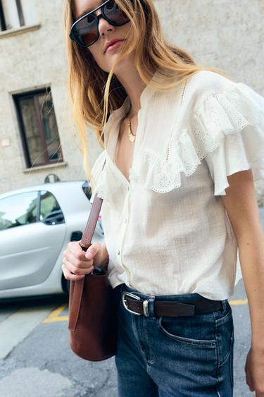 SHORT SLEEVE RUFFLE BLOUSE - White by Zara