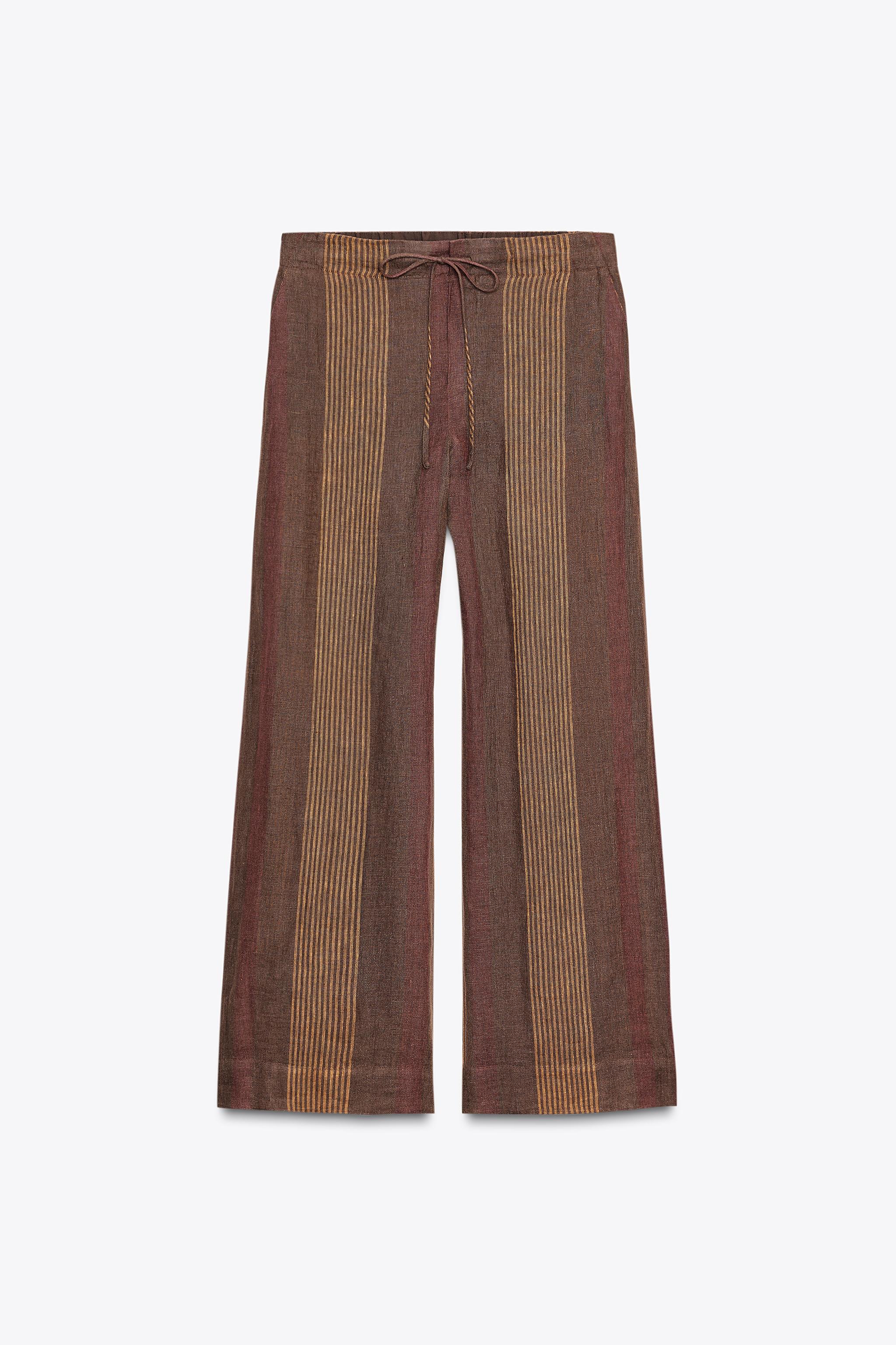 ZARA ストライプ柄リネン100% パンツ ZW COLLECTION 2678/043 100% LINEN STRIPED PANTS ZW COLLECTION - Multicolored | ZARA