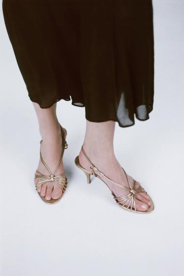 LEATHER KNOTTED STRAPPY SANDALS - Bronze by Zara - Image 0
