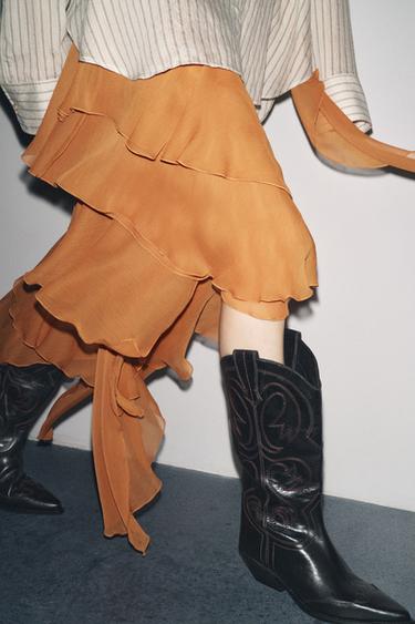 EMBROIDERED LEATHER COWBOY BOOTS - Black by Zara