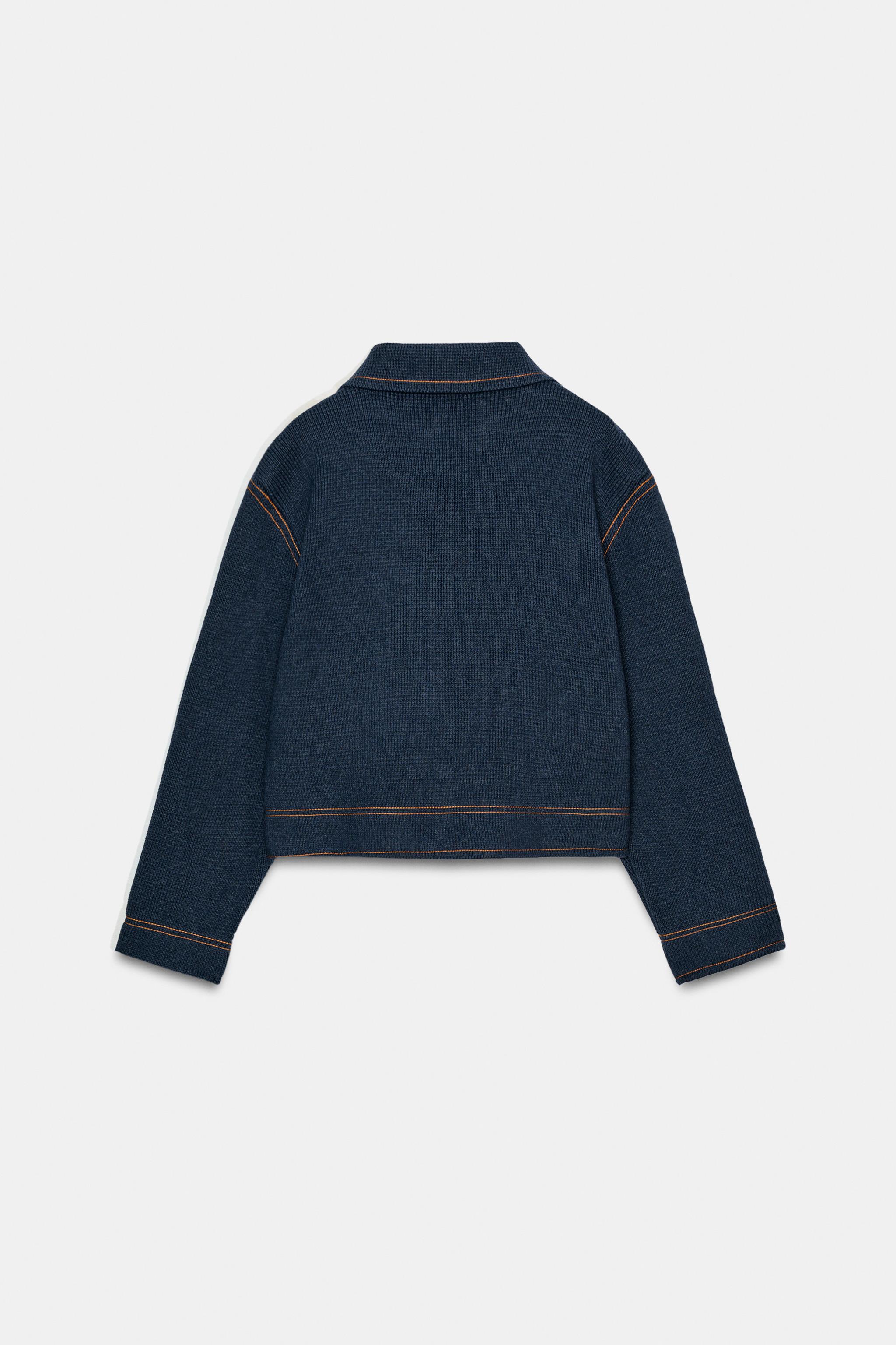 美品♡完売品♡ZARAコントラストボタン付きニットジャケット　Sサイズ コントラストボタン付きニットジャケット - ブルー | ZARA Japan / 日本