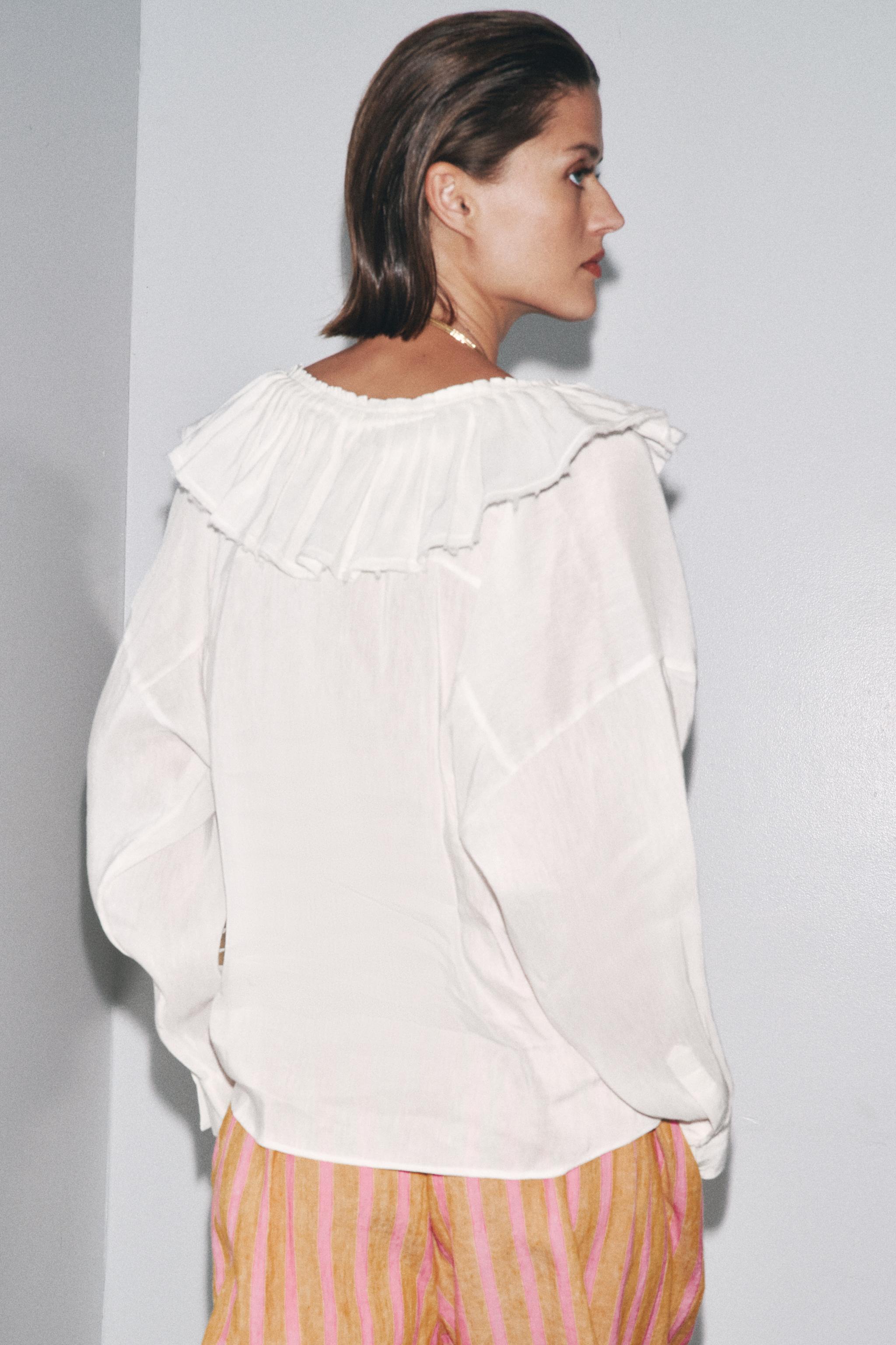 ZW COLLECTION LINEN AND SILK BLEND SHIRT - Oyster-white | ZARA Canada