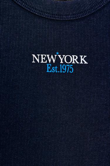 RIBBED SLOGAN T-SHIRT - Blue by Zara - Image 4