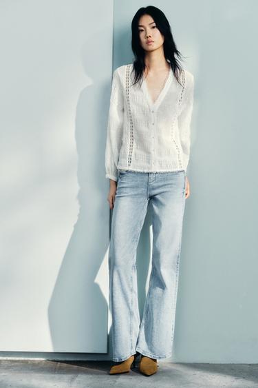 Zara Z1975 系列低腰喇叭牛仔褲 - 中藍色