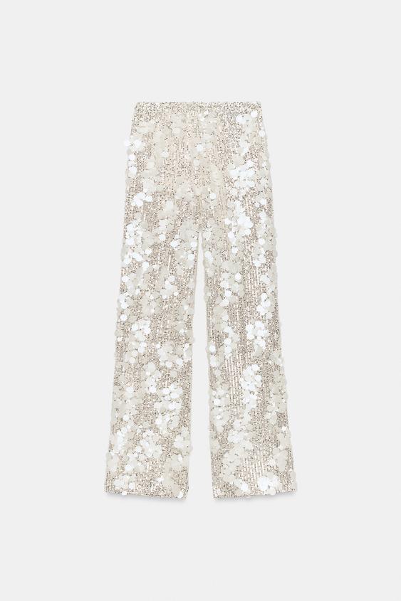 PANTALON FLUIDE À SEQUINS - Argent de Zara - Image 5