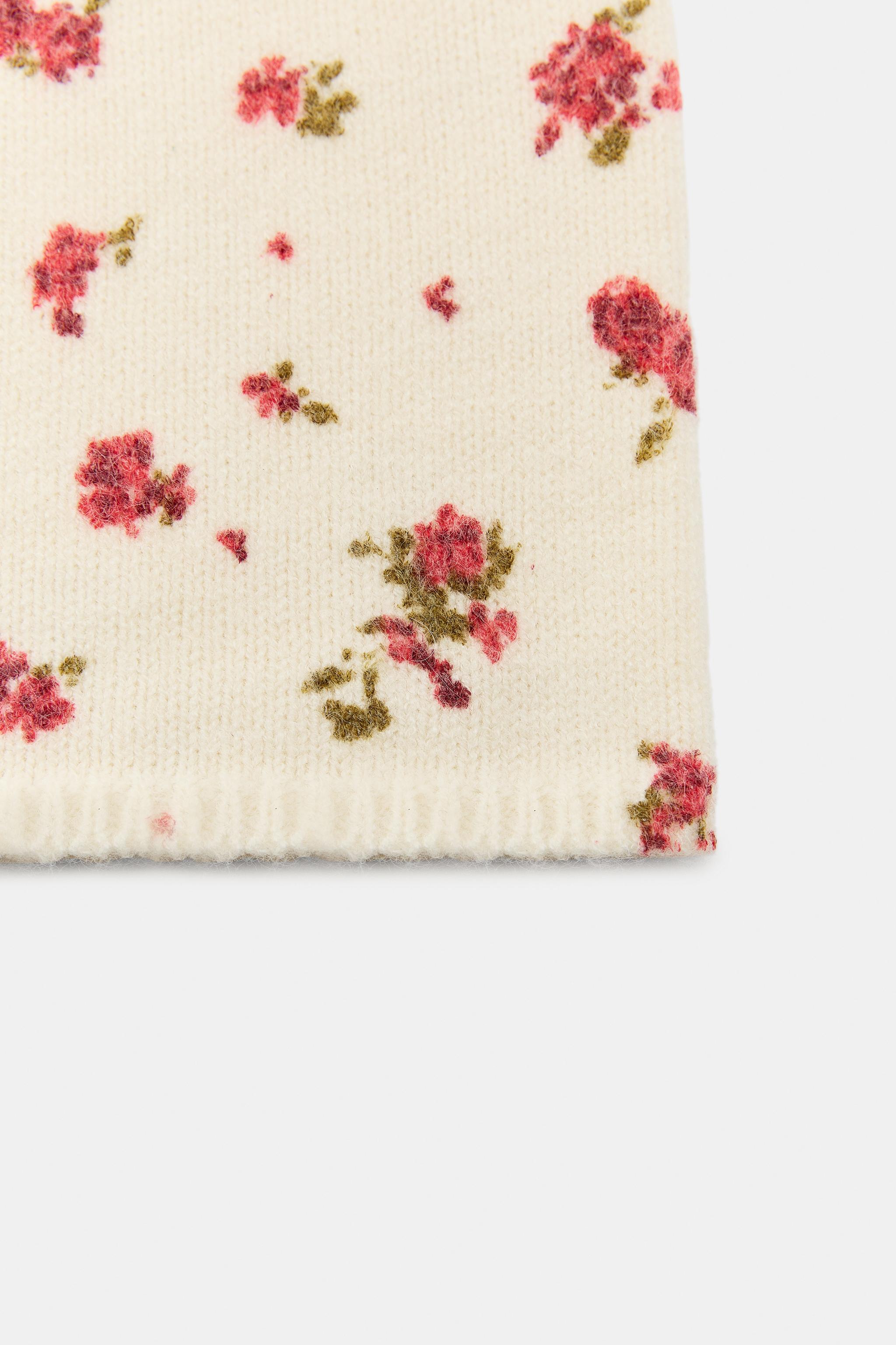 FLORAL PRINT KNIT BEANIE HAT