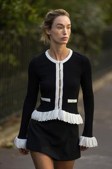 VESTE COMBINÉE TRICOT CONTRASTE - Noir / Blanc de Zara - Image 1