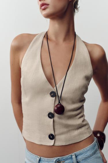 Zara LINEN HALTER TOP - Sand