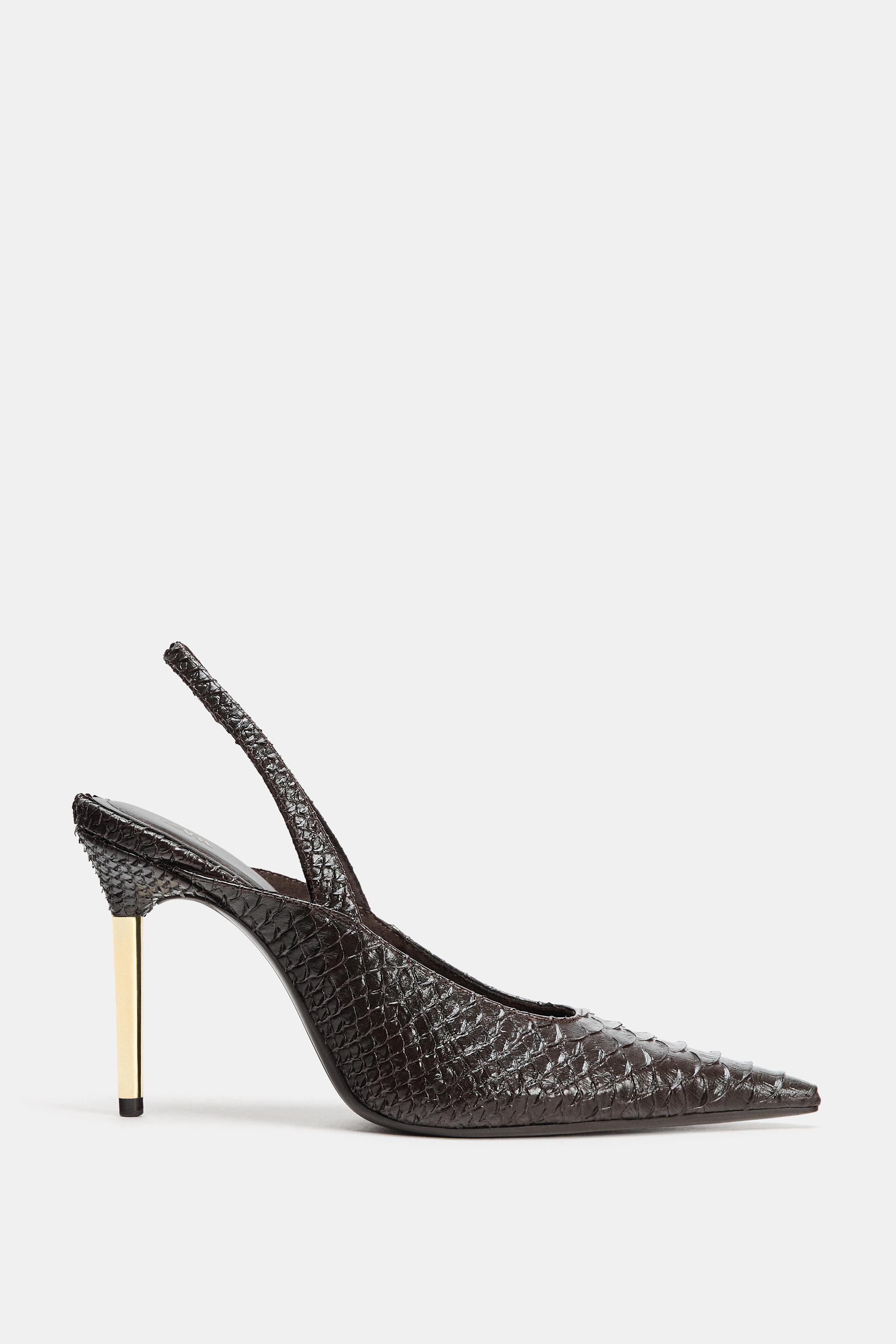 EMBOSSED SLINGBACK HEELS - Brown | ZARA United States