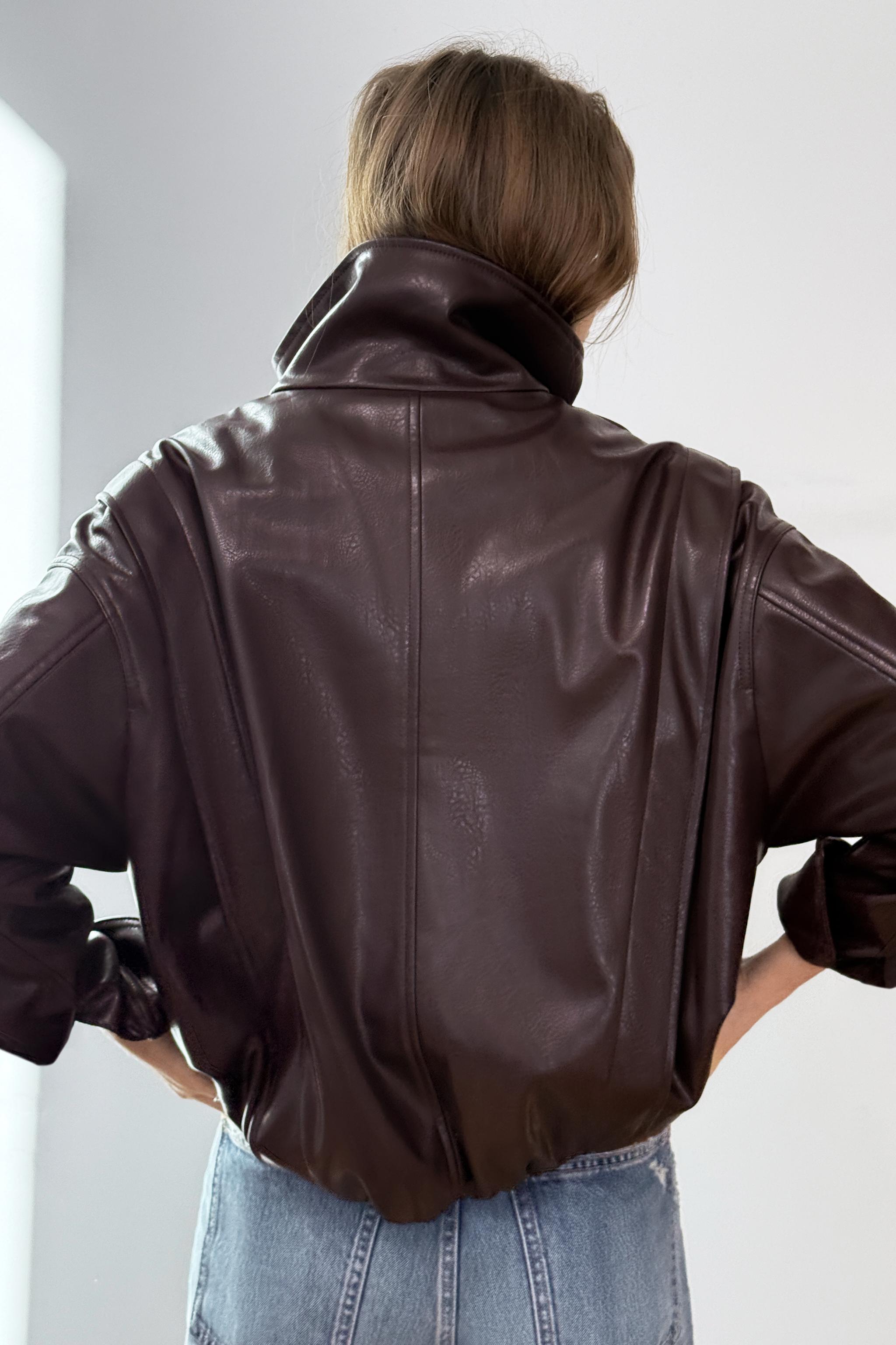 FAUX LEATHER PLEATED JACKET