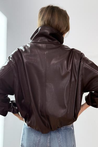 LEATHER EFFECT JACKET WITH PLEATS - Dark burgundy by Zara - Image 2