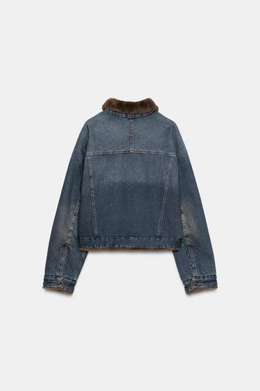 BLOUSON EN JEAN EFFET FOURRURE ZW COLLECTION - Bleu de Zara - Image 2