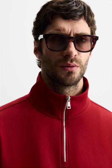 BASIC QUARTER-ZIP SWEATSHIRT - Red by Zara - Image 4