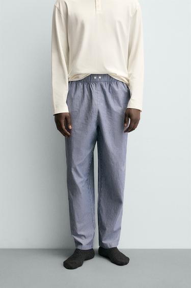 ENSEMBLE DE PYJAMA COL TUNISIEN COMBINÉ À RAYURES - Écru / Bleu de Zara - Image 3