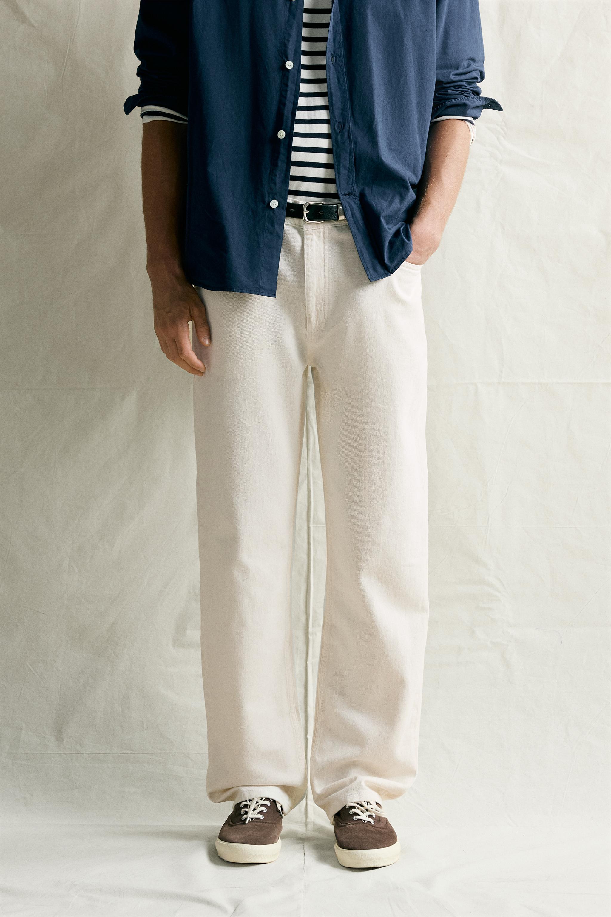 COTTON & HEMP RELAXED STRAIGHT JEANS — Ecru