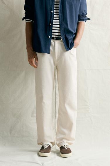 STRAIGHT RELAXED FIT COTTON-HEMP JEANS - Ecru by Zara