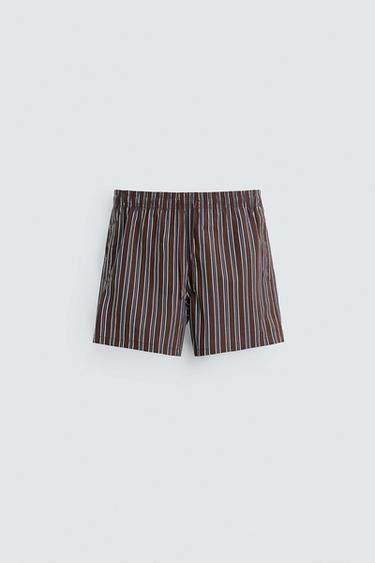STRIPED MID-LENGTH SWIMMING TRUNKS - Burgundy by Zara