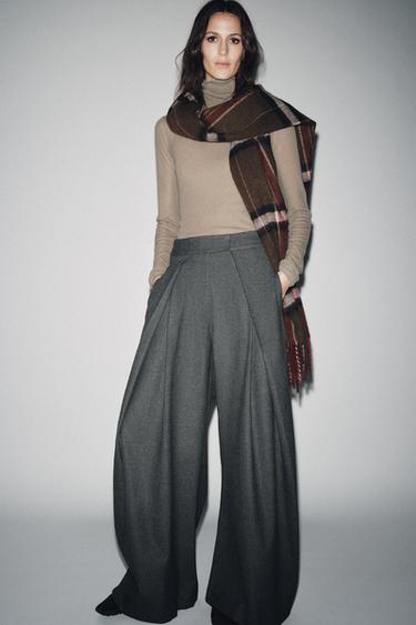 WIDE-LEG PINSTRIPE TROUSERS WITH DARTS ZW COLLECTION - Mid-grey by Zara
