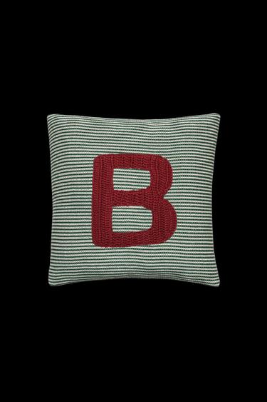 CHILDREN'S EMBROIDERED LETTER B CUSHION - Green by Zara