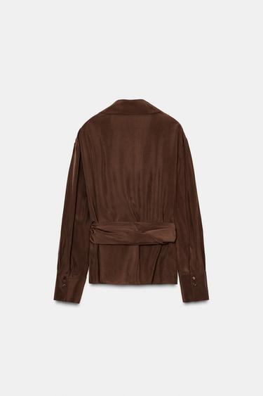ZW COLLECTION DRAPED CROSSOVER TOP - Brown by Zara