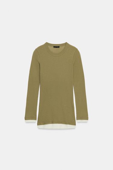 T-SHIRT DOUBLE EN COTON SUPIMA® - Kaki de Zara - Image 4