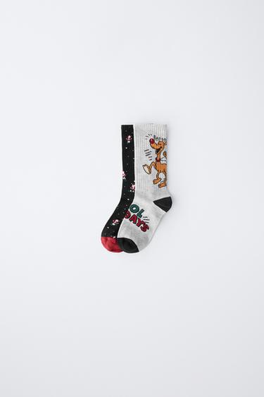Zara TWO-PACK OF SANTA CLAUS AND REINDEER LONG SOCKS - Red