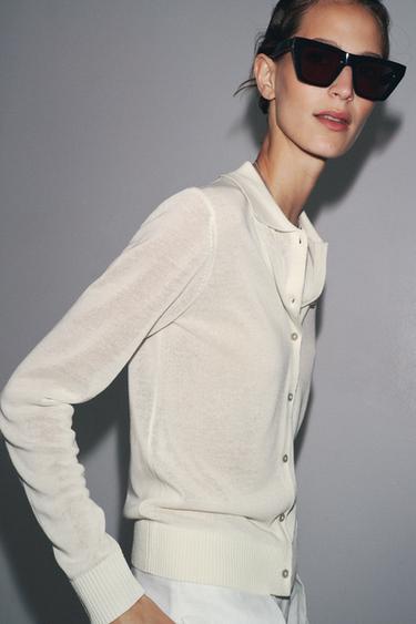 POLOSHIRT AUS GLATTEM STRICK - Cremefarben von Zara